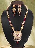   Festival Wear  Rani Color Matte Gold Meenakari Necklace Set